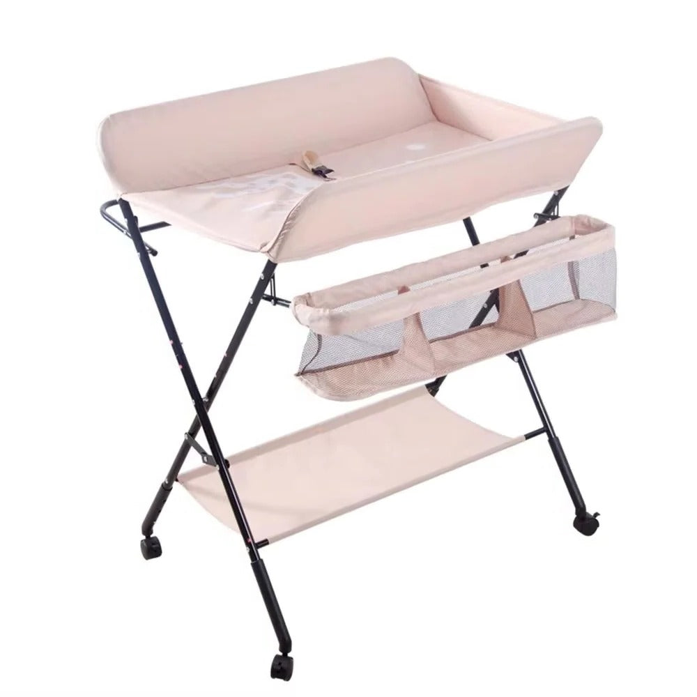 Foldable Baby Changing Table with Adjustable Height & Built-In Bath