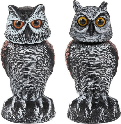 Realistic 2-Pack Owl Decoy with Rotating Head Outdoor Bird and Pest Repellent