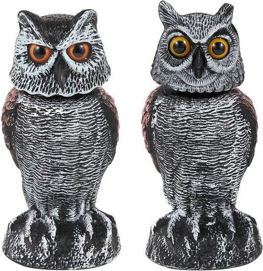 Realistic 2-Pack Owl Decoy with Rotating Head Outdoor Bird and Pest Repellent