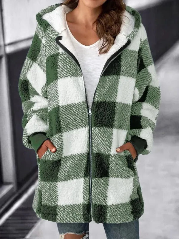Women Oversized Hoodie Plaid Loose Overcoat