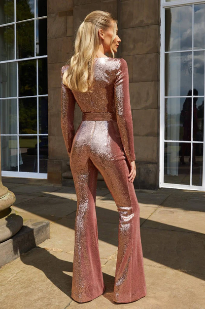 Sequin long-sleeved jumpsuit
