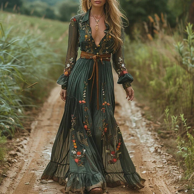 Bohemian Embroidered Maxi Dress