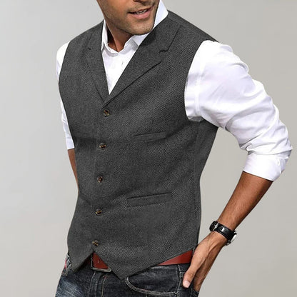 Men's Formal Herringbone Pattern Vest