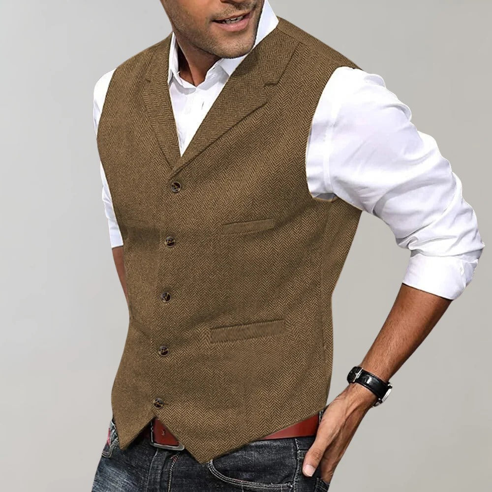 Men's Formal Herringbone Pattern Vest