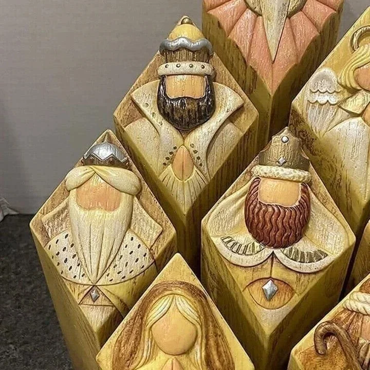 9pcs Heaven Nativity Tree Pillar Statues