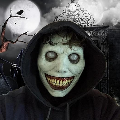 Creepy Smiling Face Evil Mask - Creepy White Eyed Demon Smiling Mask